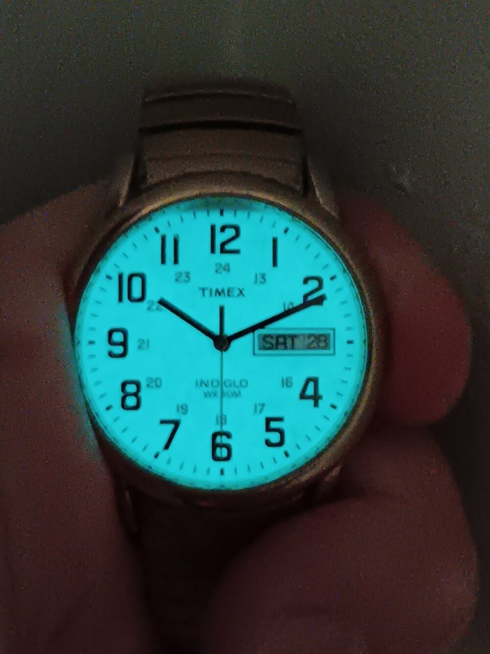 Timex Indiglo 14 Unisex 35mm Gold Tone Easy Reader Date Flex Band Watch NEW BATT - Picture 9 of 11